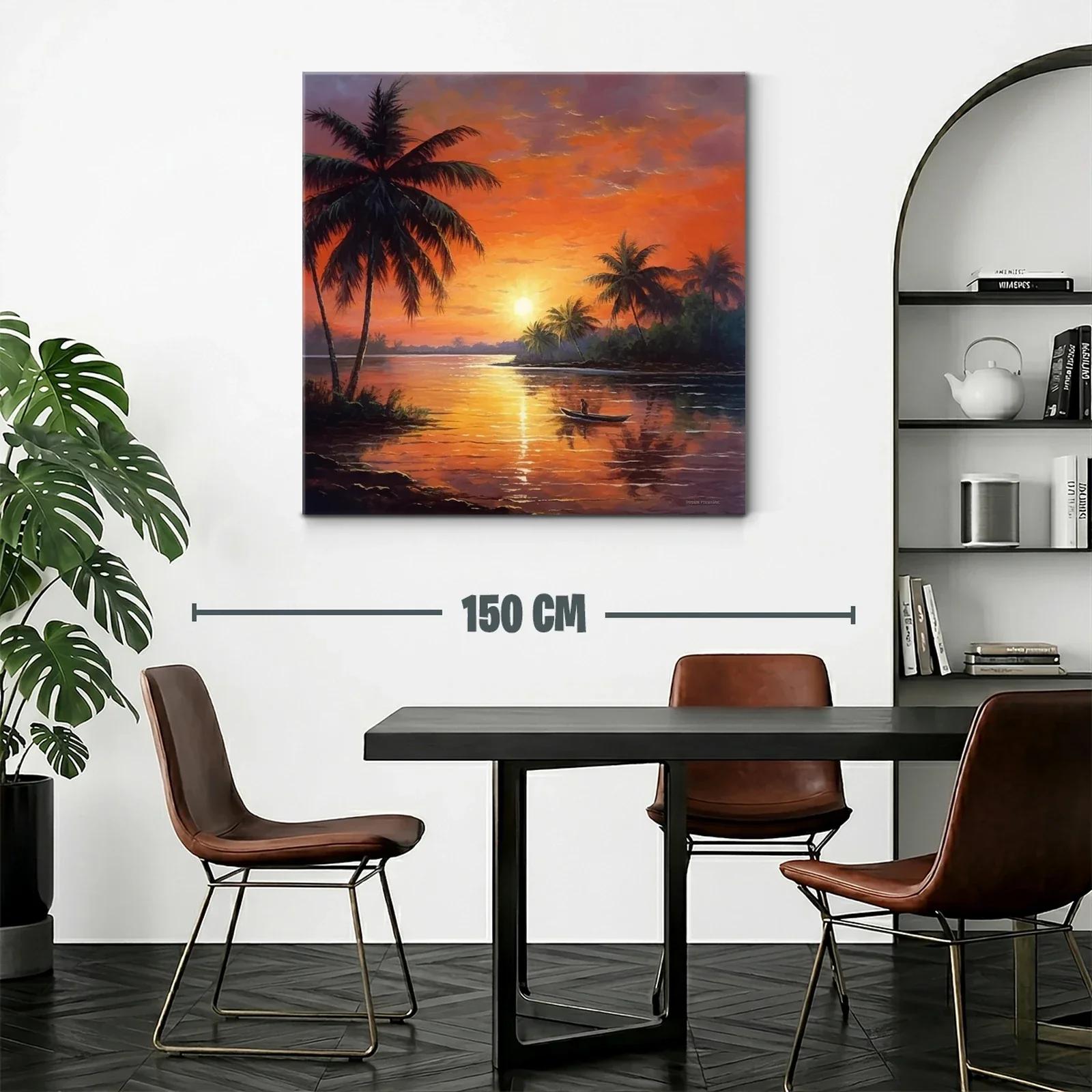 Atardecer tropical con palmeras y río tranquilo — miniatura 2