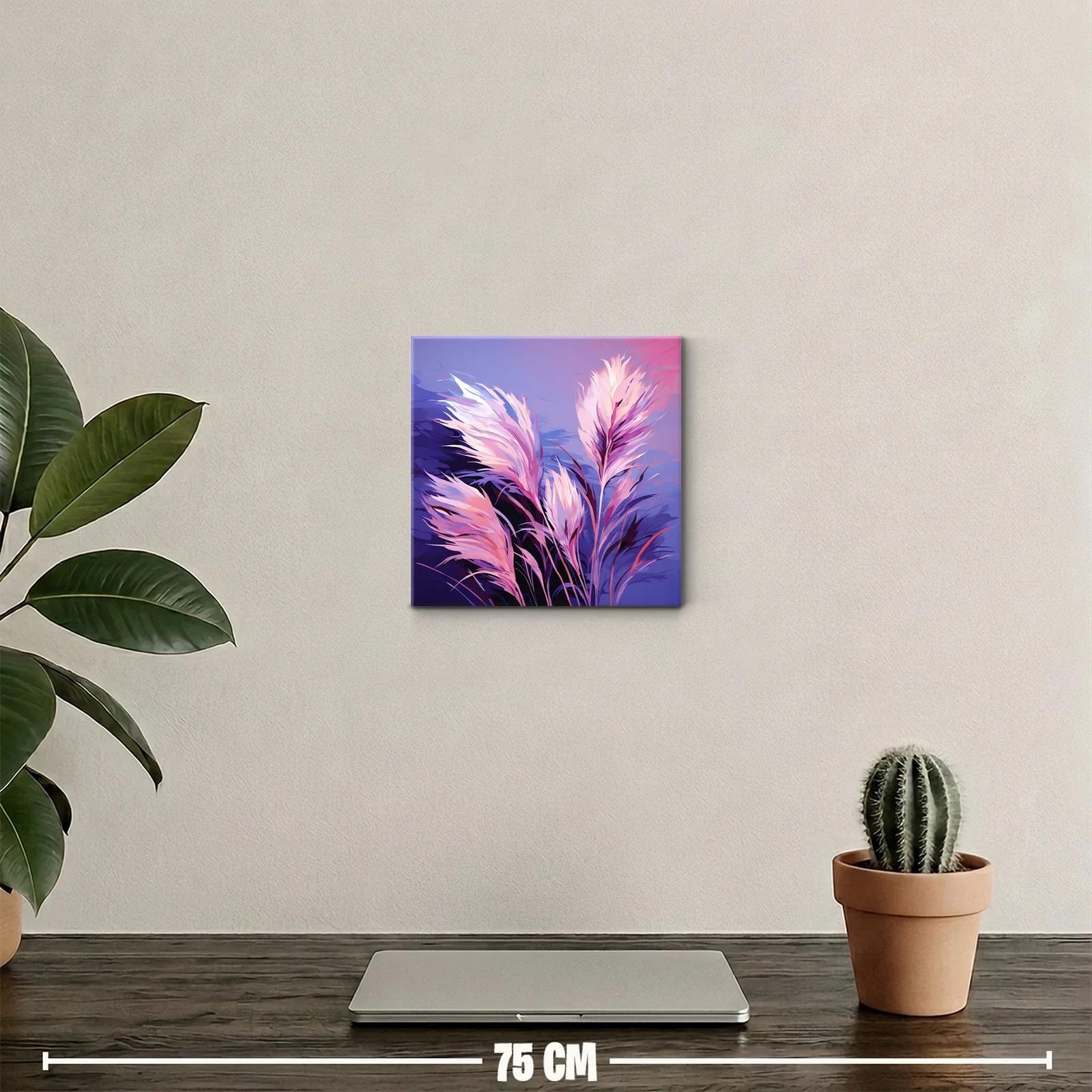 Cuadro decorativo abstracto con plumas en tonos violetas y rosas — miniatura 2