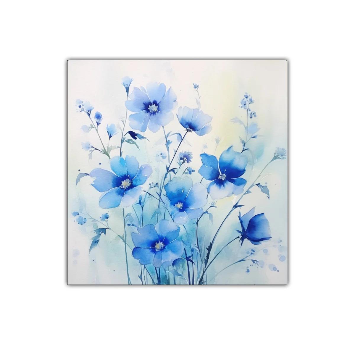 Cuadro decorativo con flores en tonos azulados delicados
