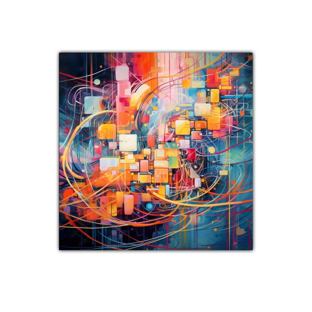 Cuadro abstracto geométrico con vibrantes tonos cálidos y fríos — imagen principal