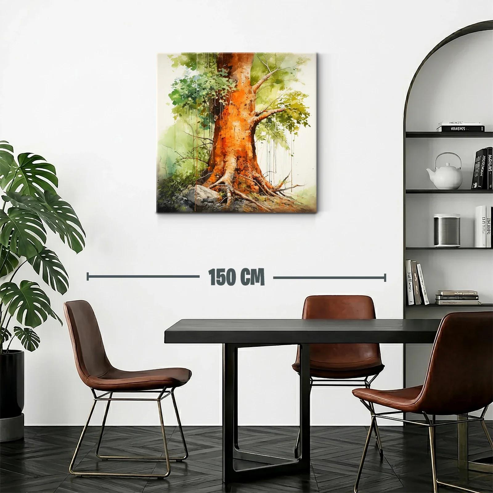 Raíces y tronco de árbol con tonos cálidos y verdes vivos — miniatura 2