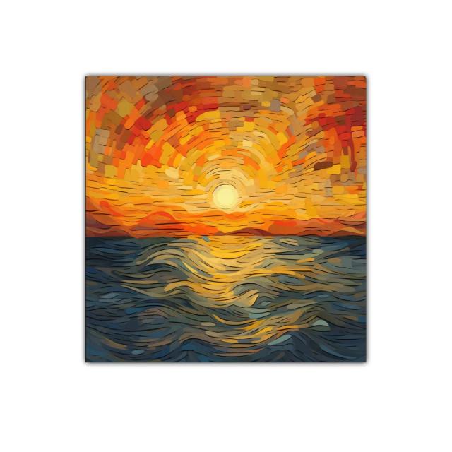 Atardecer vibrante sobre el mar con trazos expresivos