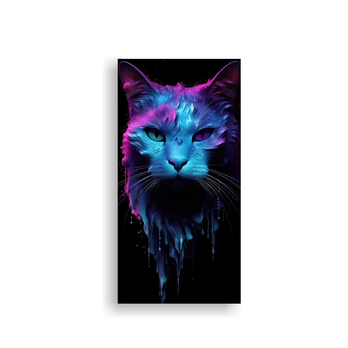 Cuadro gato de pelo largo neón con goteos de color