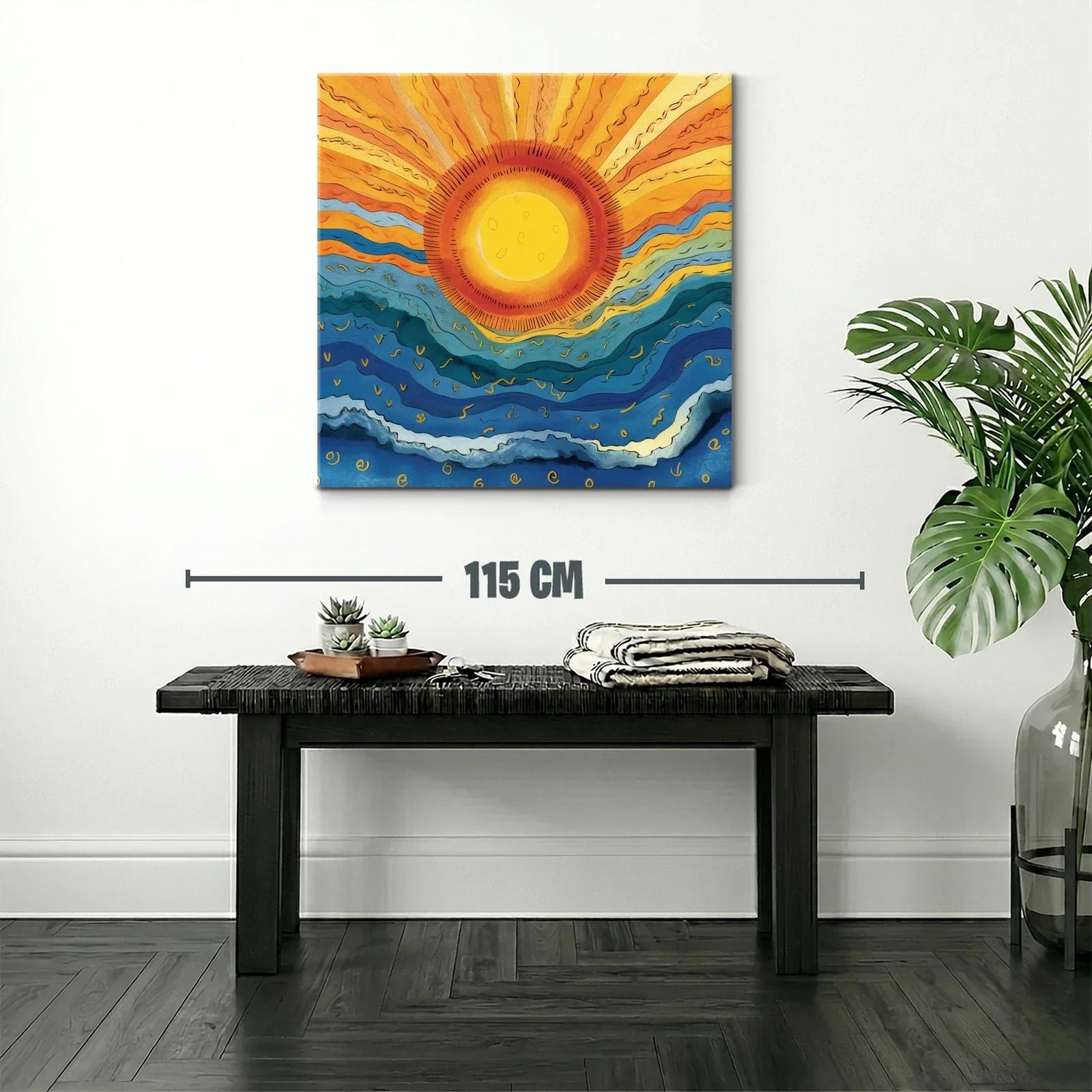 Arte abstracto con sol radiante y olas ondulantes — miniatura 2