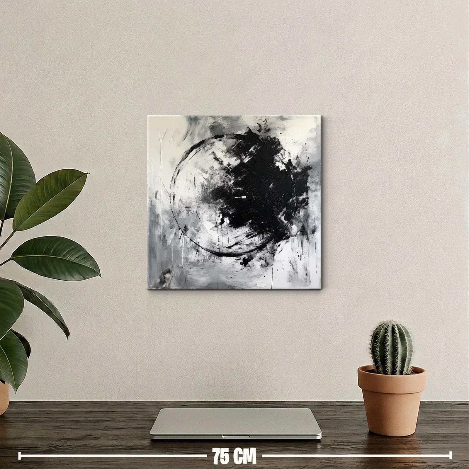 Cuadro abstracto en blanco y negro con círculo dinámico — miniatura 2