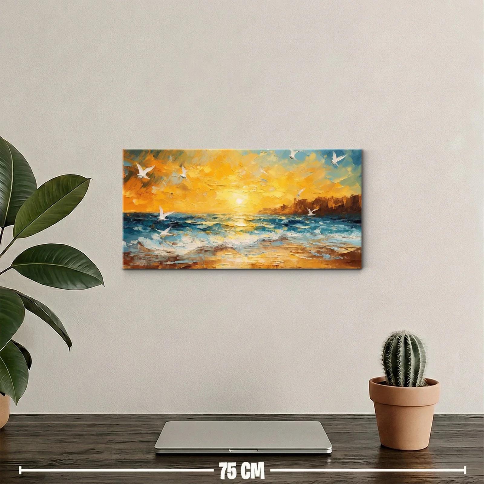 Cuadro atardecer sobre el mar con gaviotas — miniatura 2