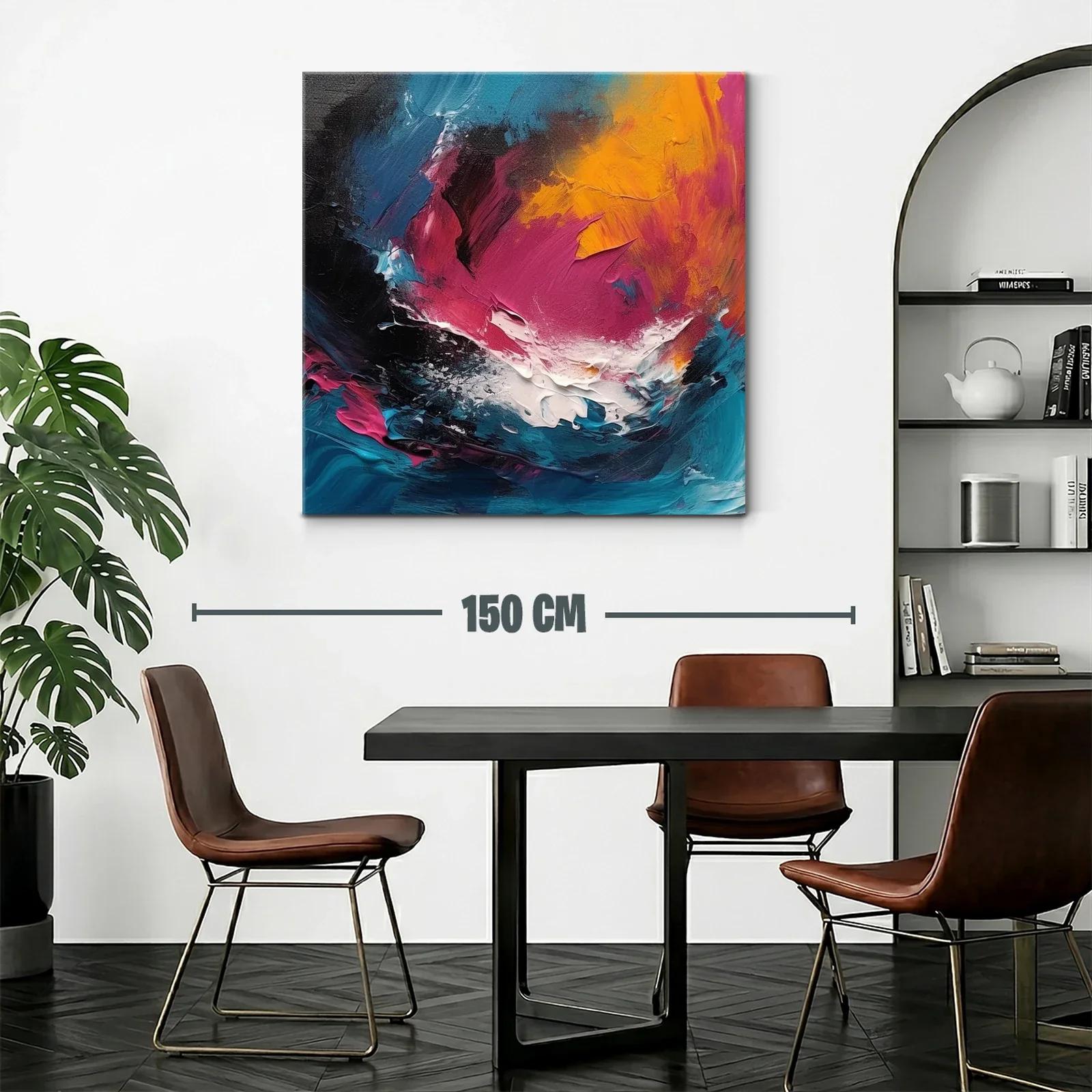 Cuadro abstracto con vibrantes tonos fucsia naranja y azul — miniatura 2