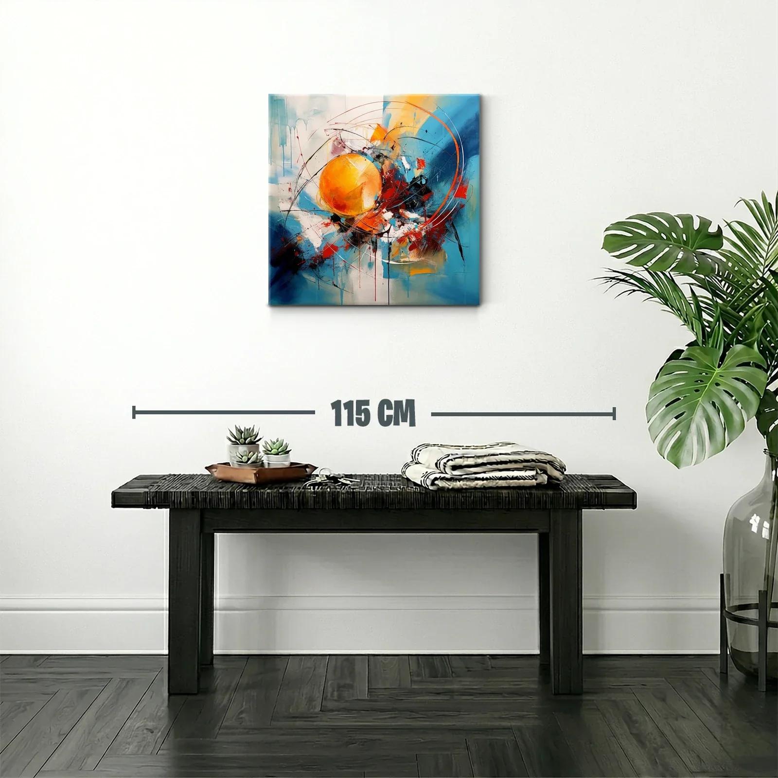 Cuadro Abstracto con Esferas y Dinámicas Líneas en Azul y Naranja — miniatura 2