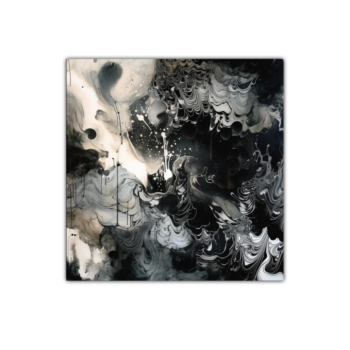 Cuadro decorativo en blanco negro con formas abstractas fluidas