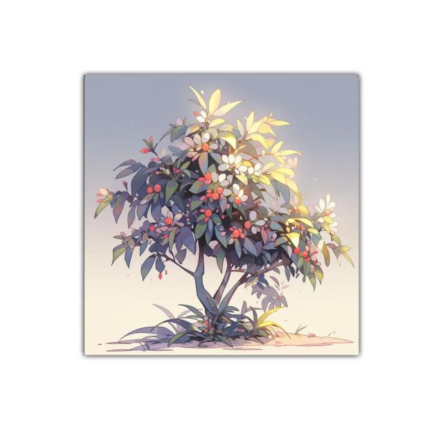 Cuadro decorativo con arbusto luminoso y frutos a color