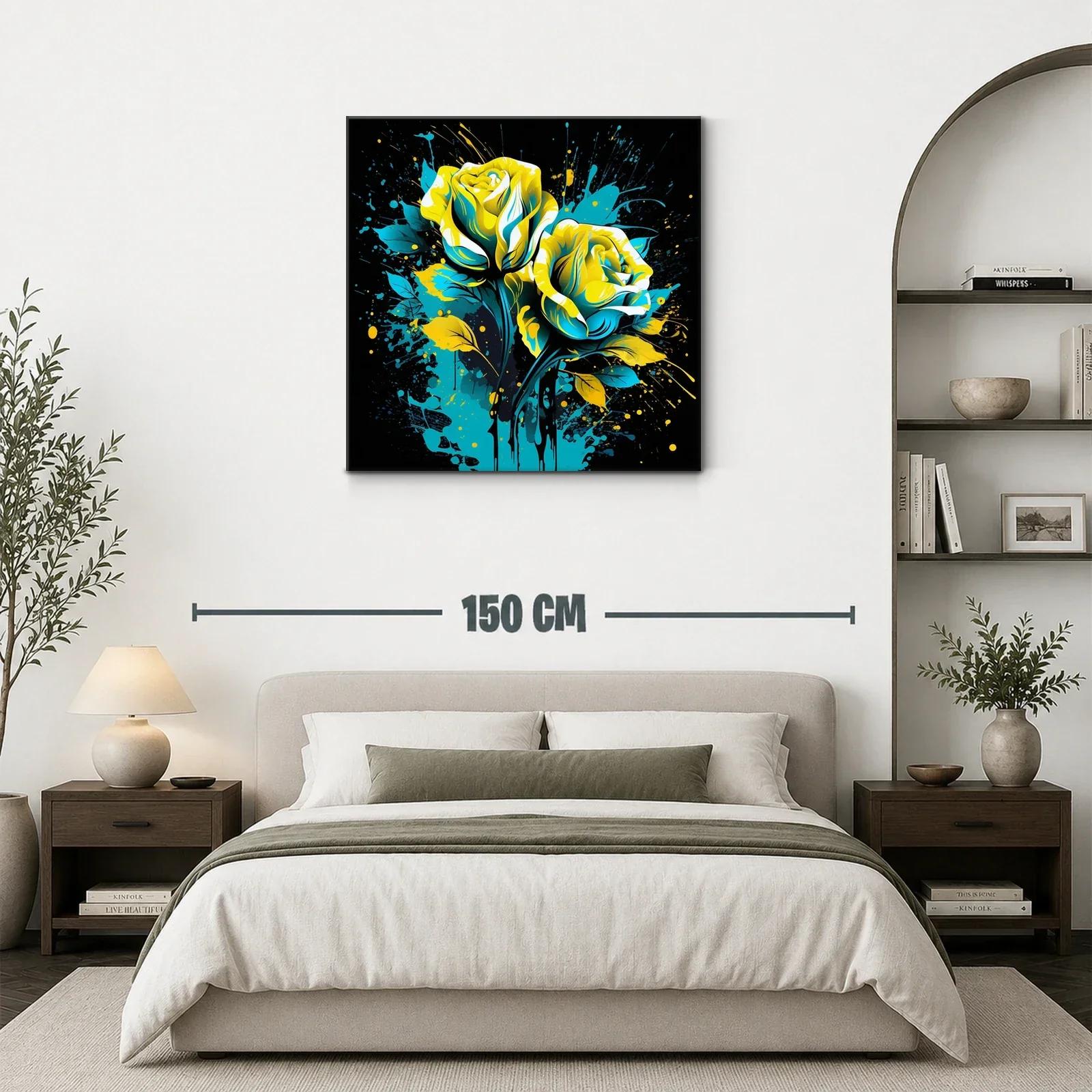 Rosas vibrantes en azul y amarillo sobre fondo oscuro — miniatura 3