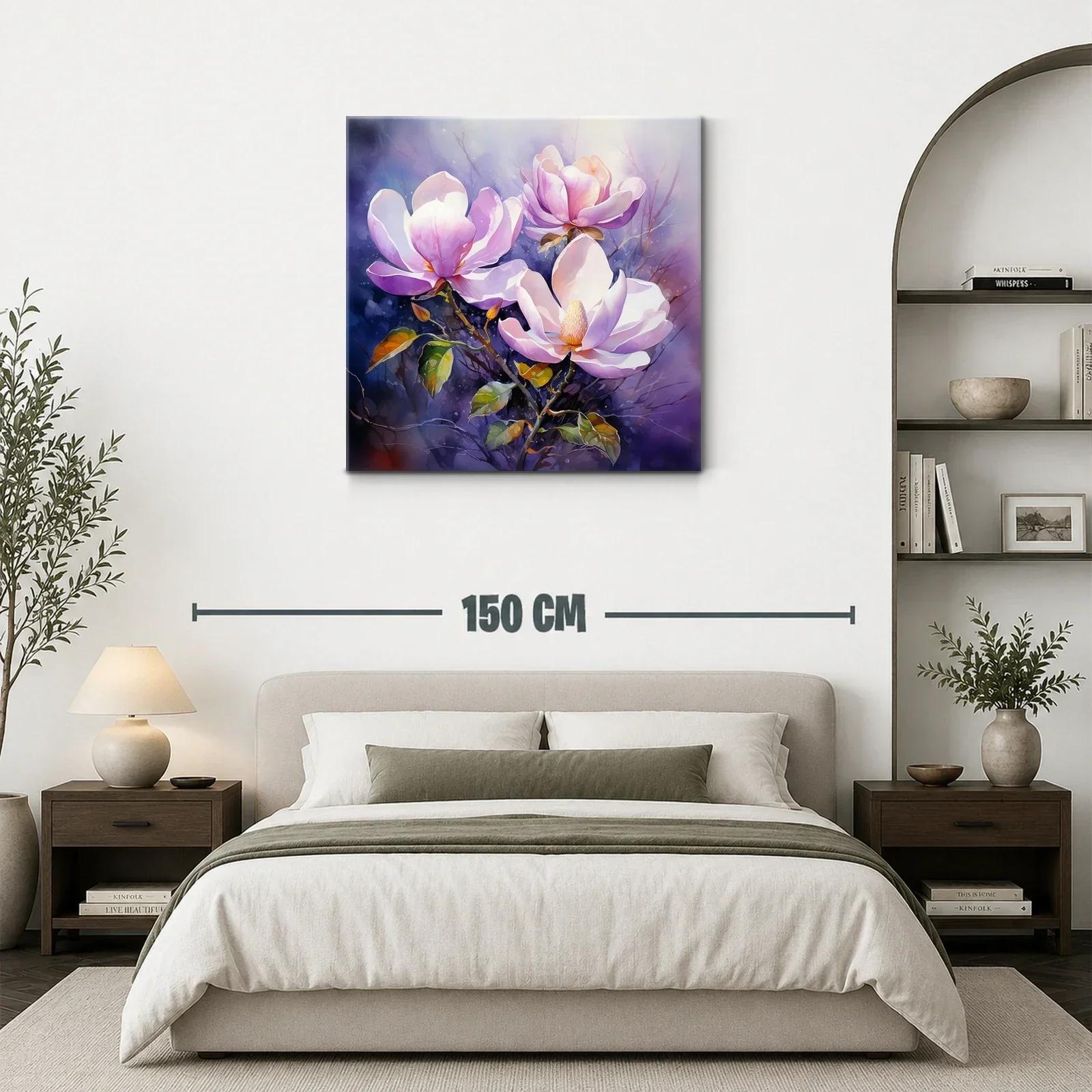 Cuadro con flores de magnolia en tonos lilas y verdes — miniatura 3