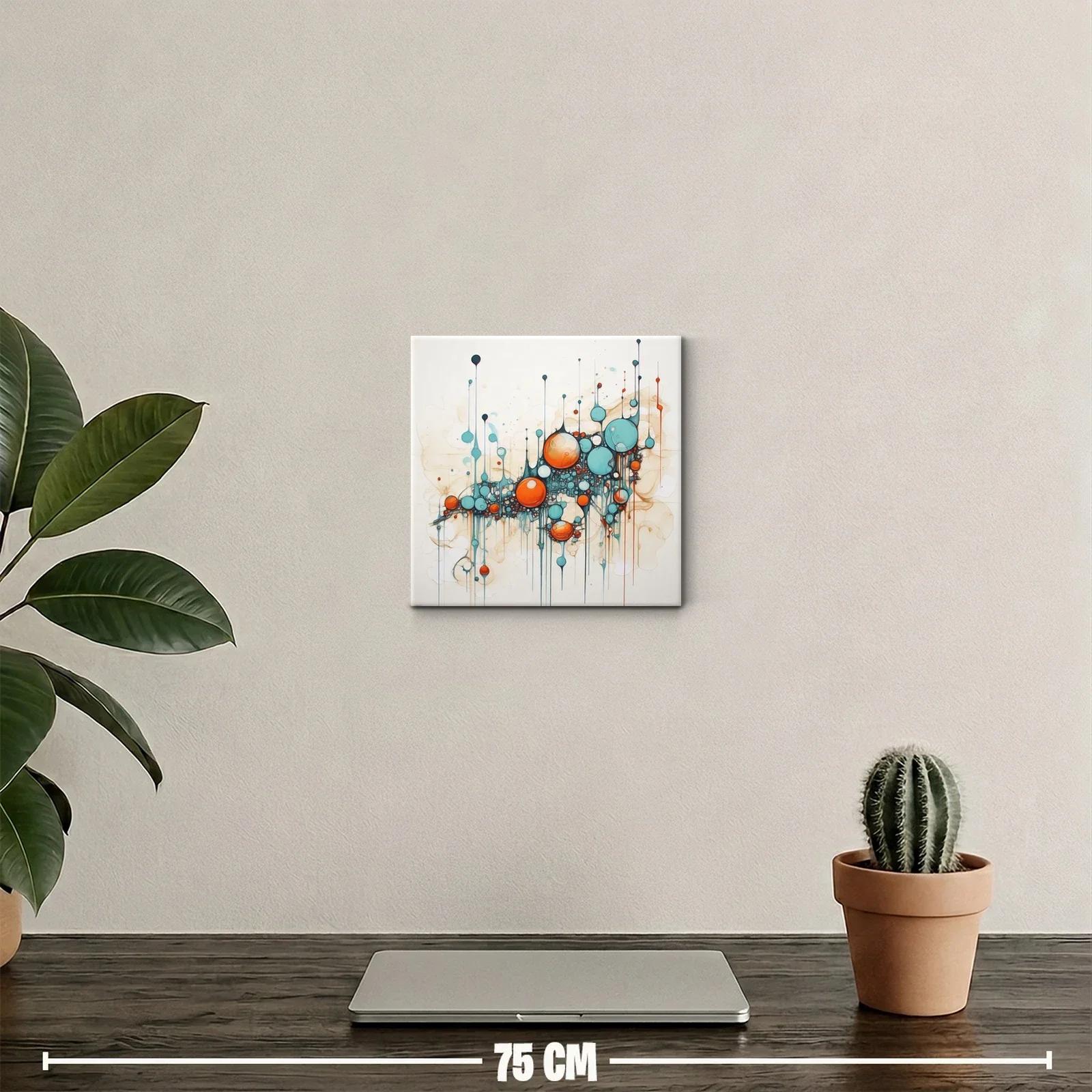Cuadro abstracto con esferas en tonos azules y naranjas — miniatura 2