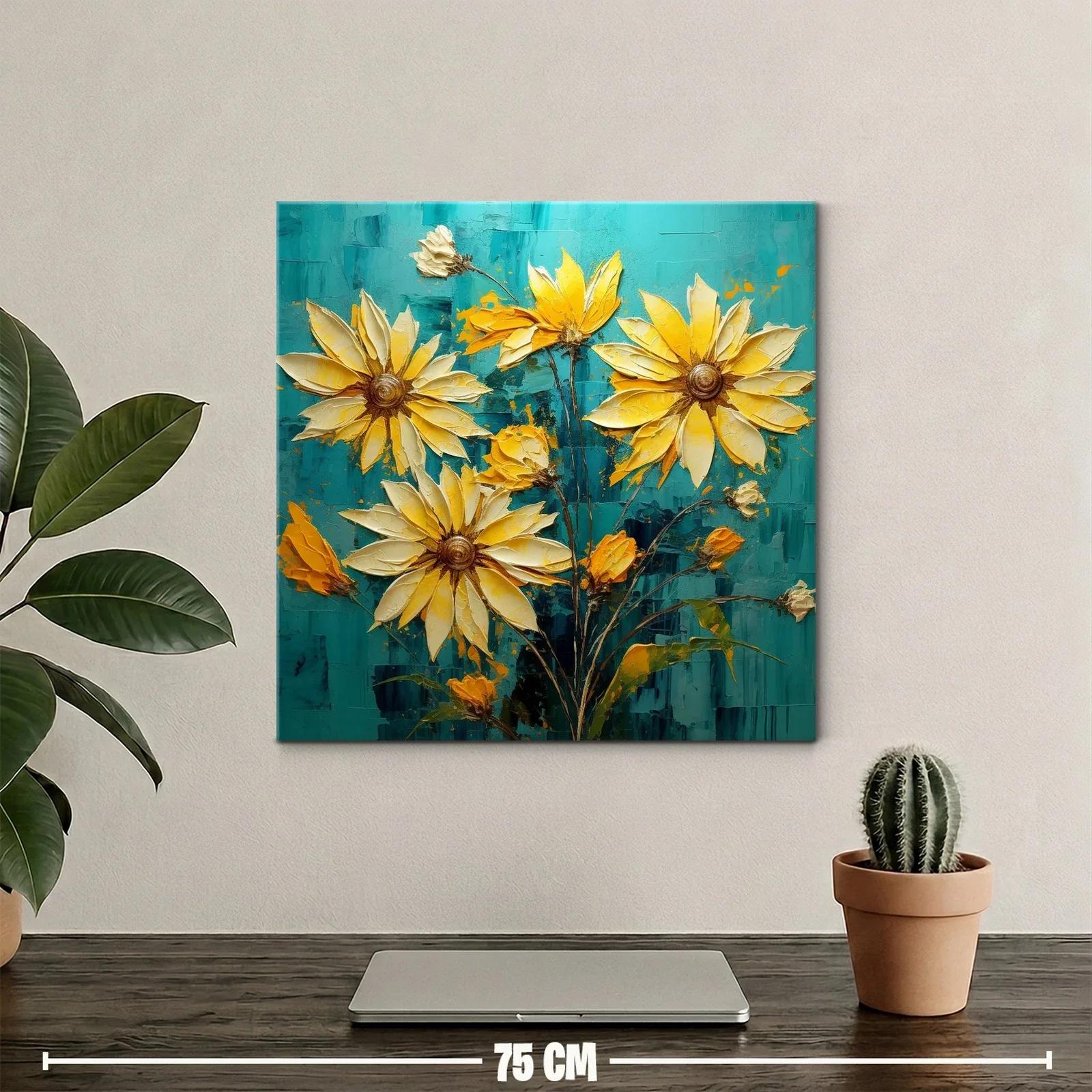 Cuadro con vibrantes flores amarillas sobre fondo azul — miniatura 2