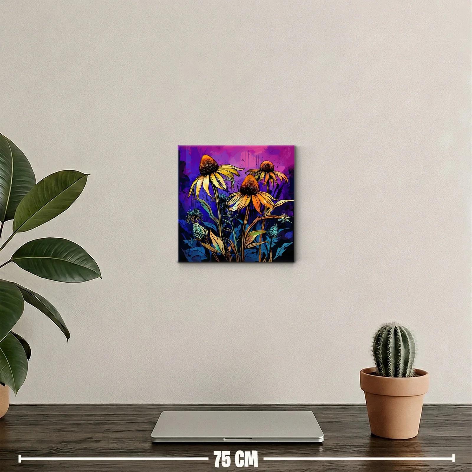 Cuadro decorativo con flores vibrantes y fondo intenso — miniatura 2