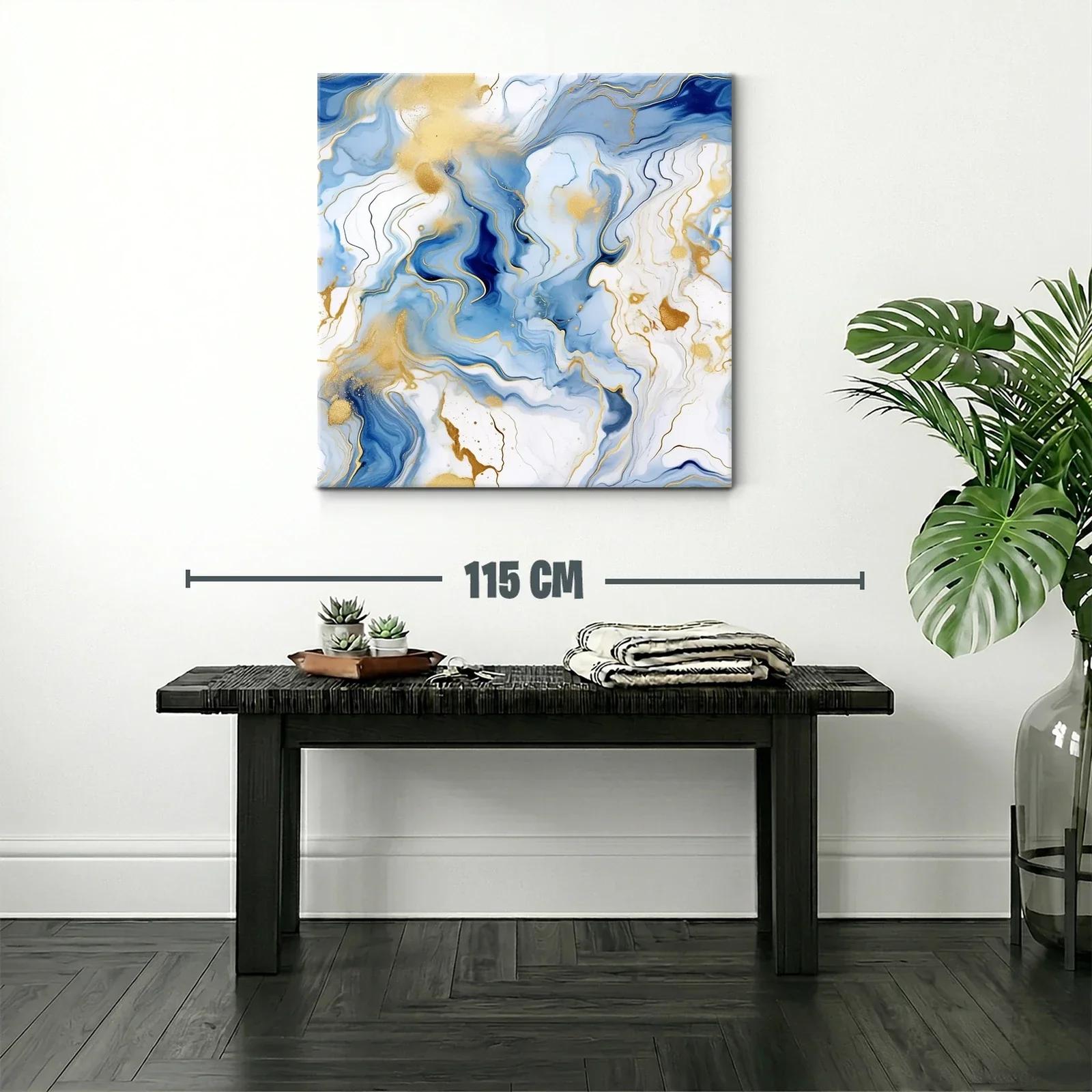 Cuadro abstracto con tonos azules y detalles dorados — miniatura 2