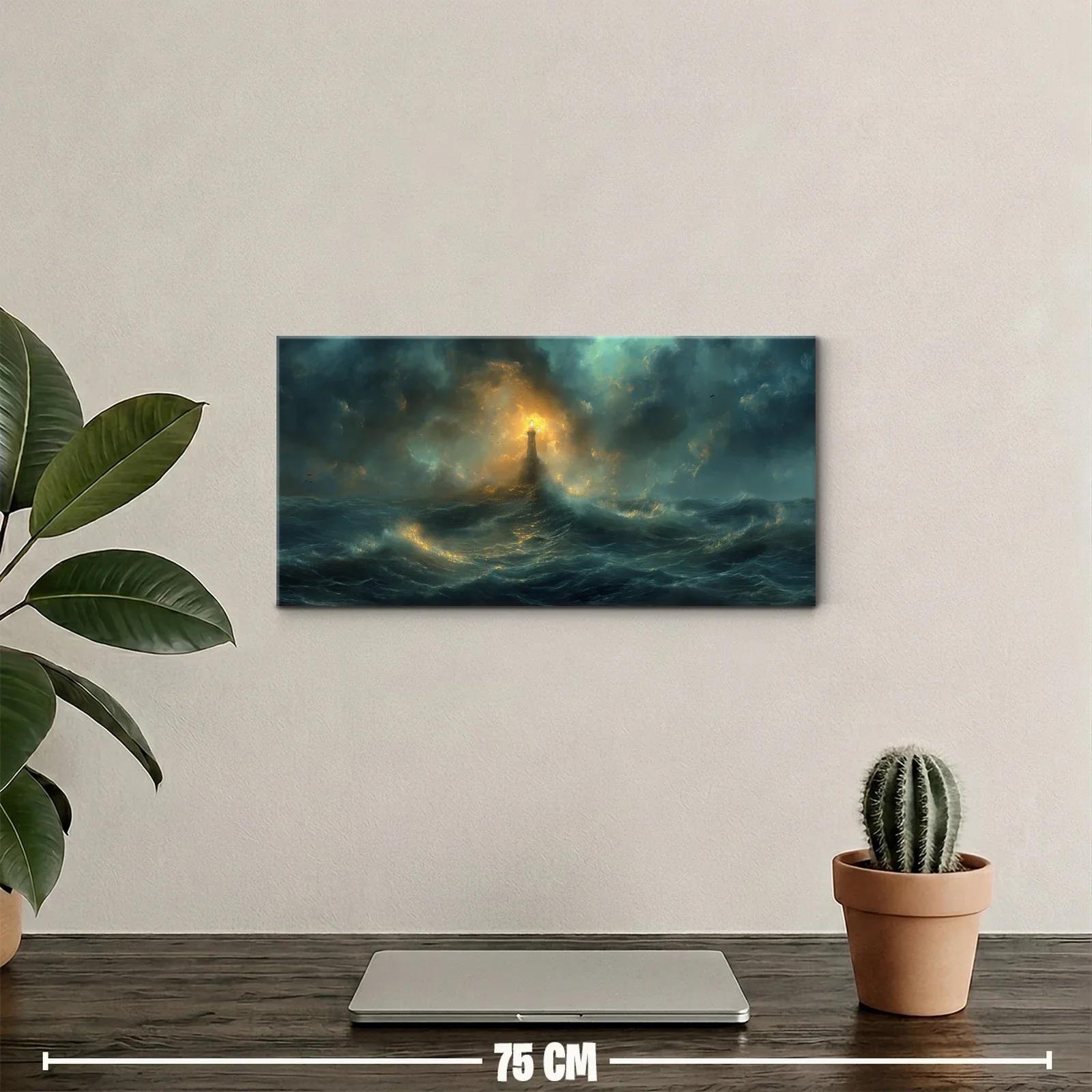 Cuadro faro en tormenta con luz cálida — miniatura 2