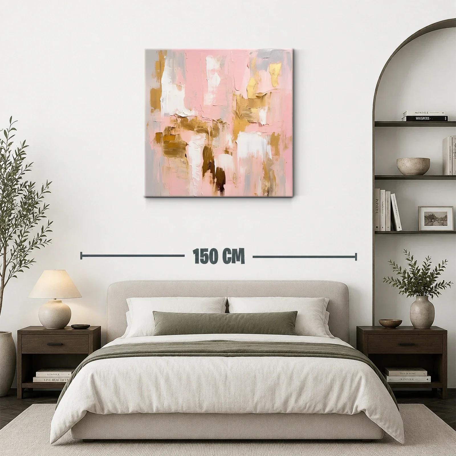 Arte abstracto en tonos rosa y dorado para un ambiente elegante — miniatura 3