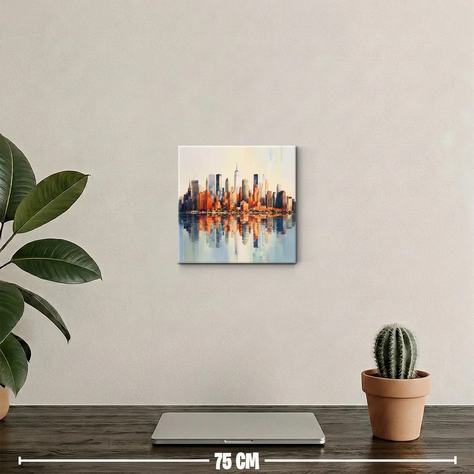 Atardecer sobre el horizonte urbano con reflejo en agua — miniatura 2