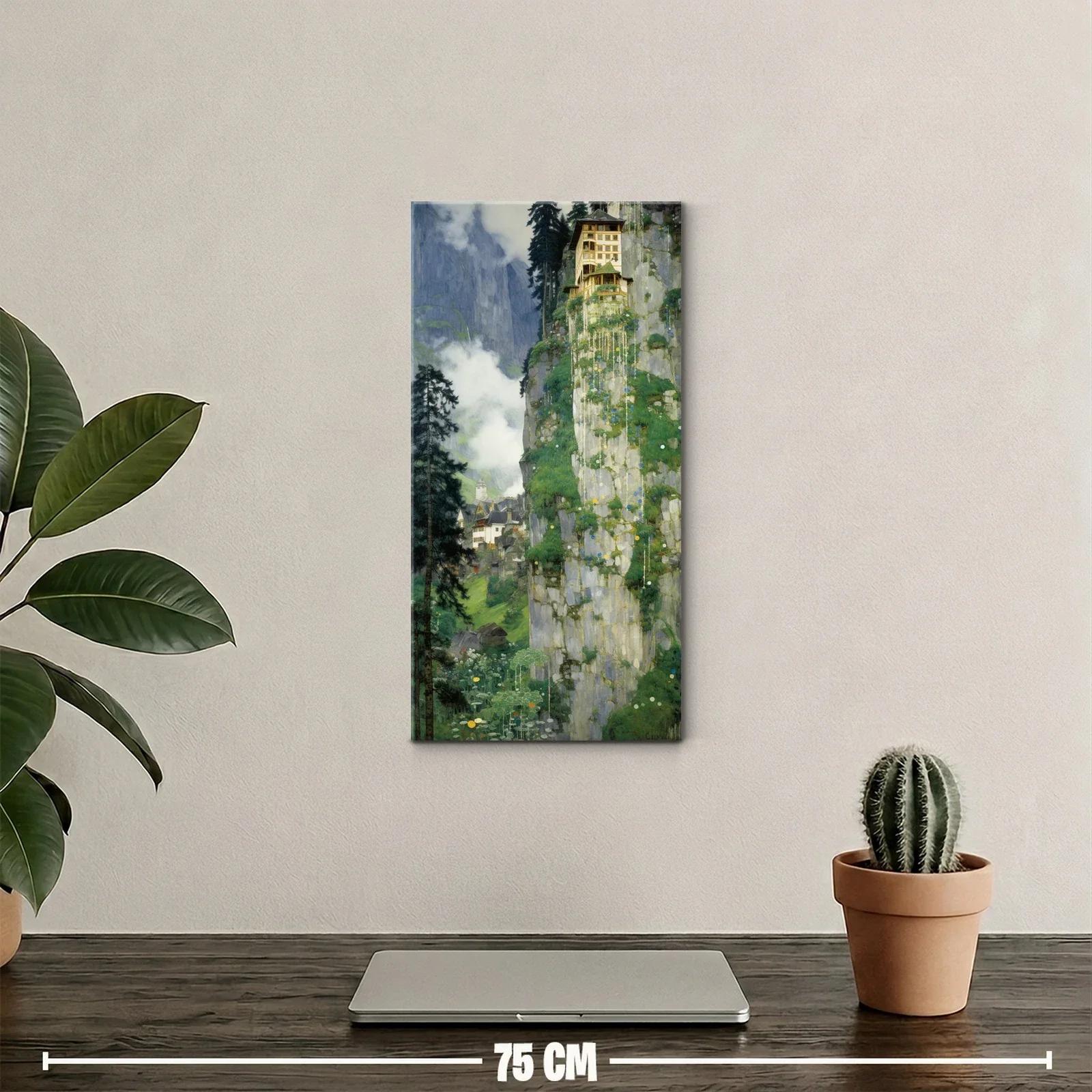 Cuadro casa sobre un acantilado con niebla y montañas — miniatura 2