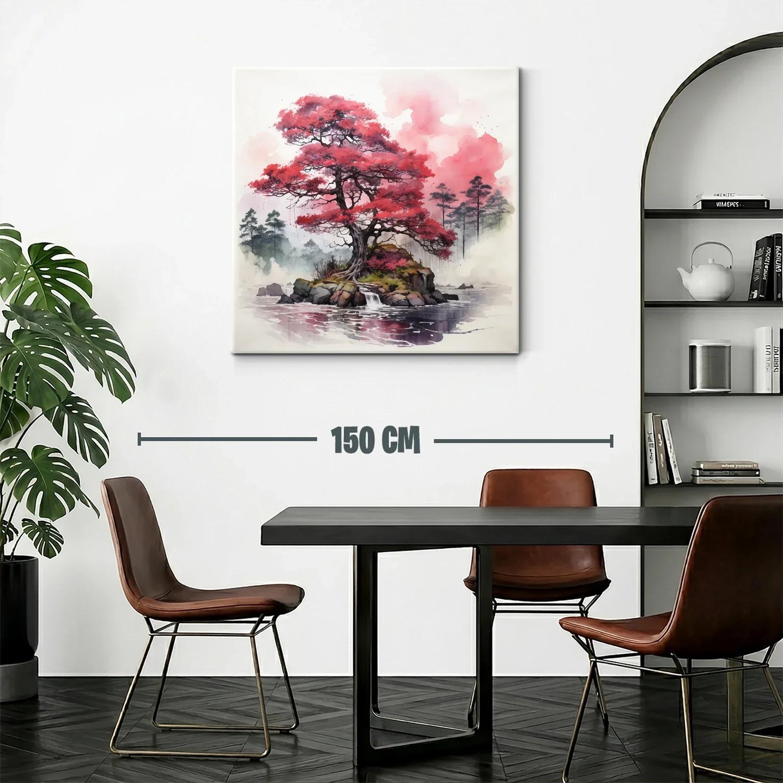Árbol rojo sobre isla rocosa en lago sereno — miniatura 2