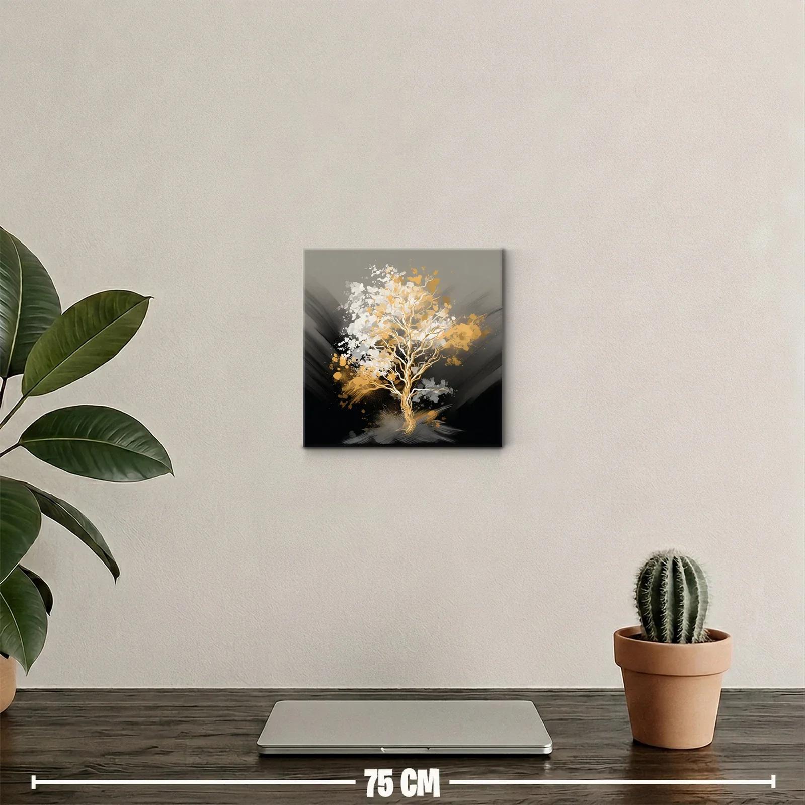Árbol dorado con pinceladas abstractas en tonos neutros — miniatura 2