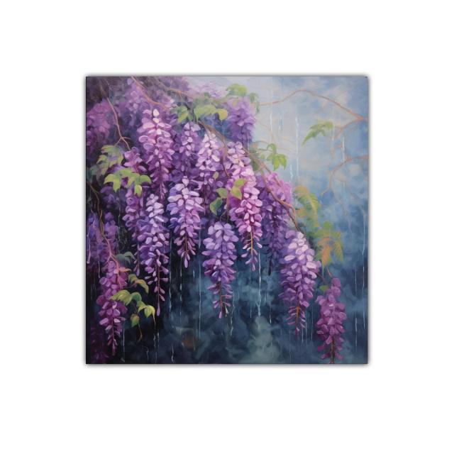 Elegancia floral en cascada con tonos violetas y verdes