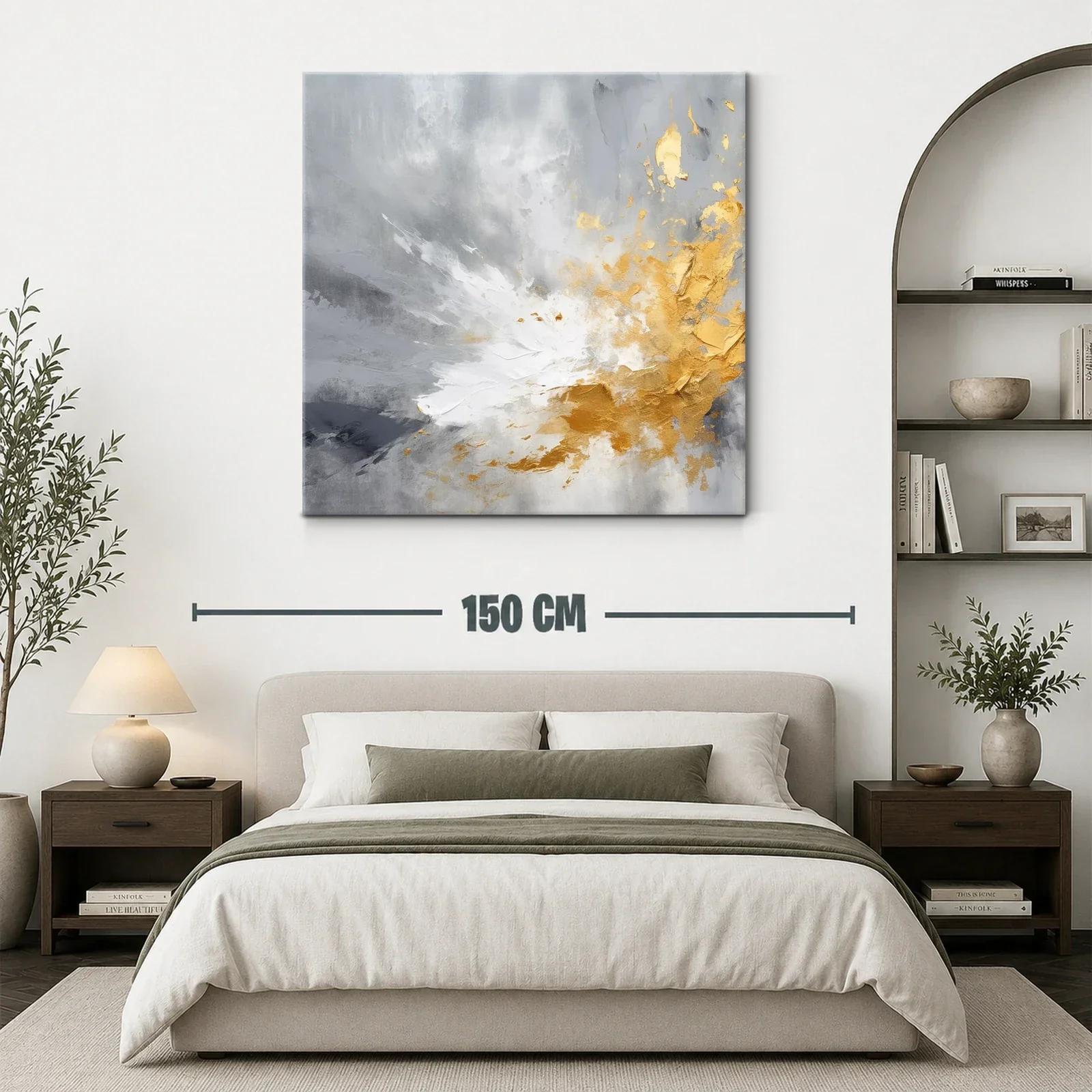 Cuadro abstracto con tonos dorados y grises modernos — miniatura 3