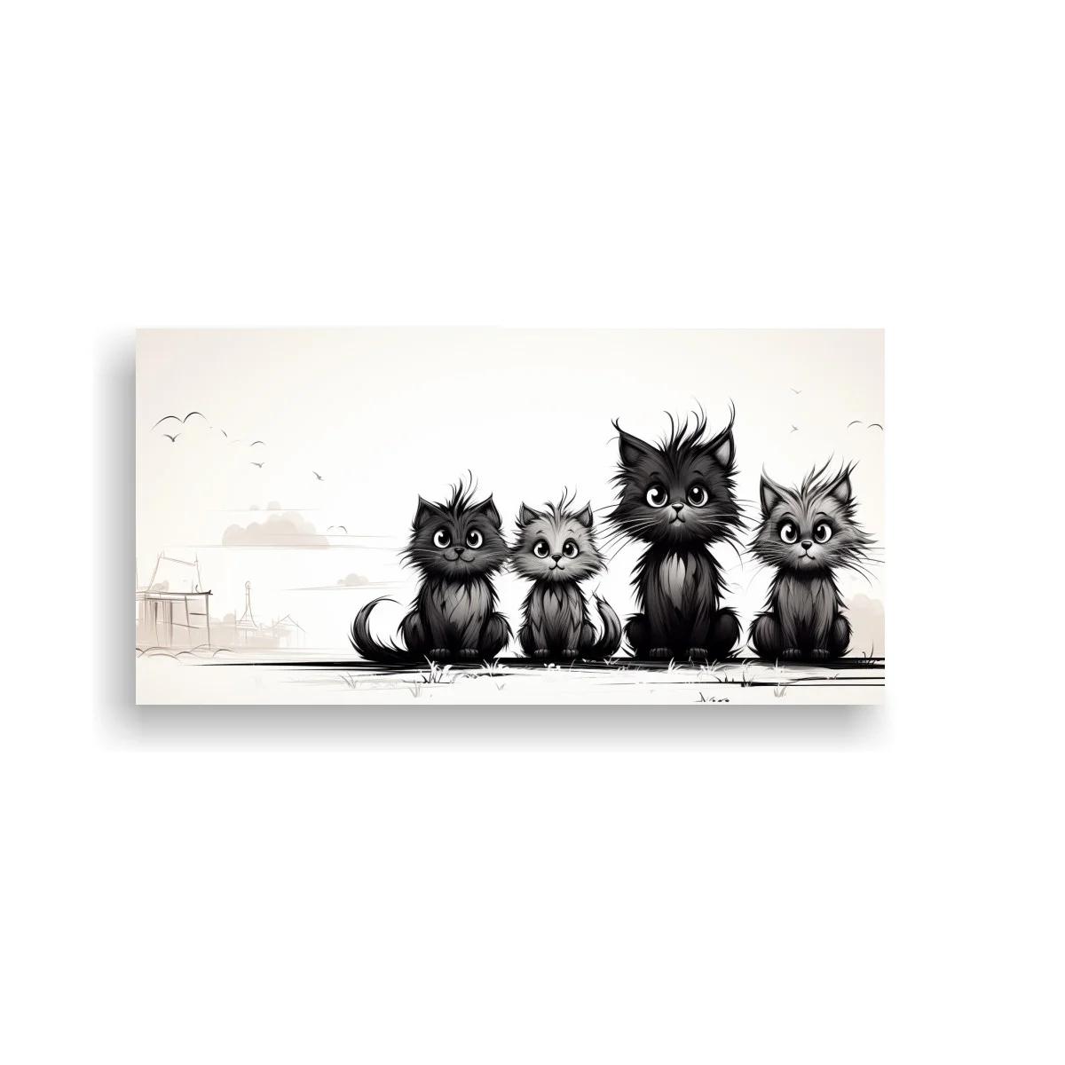 Cuadro cuatro gatitos peludos con fondo urbano tenue