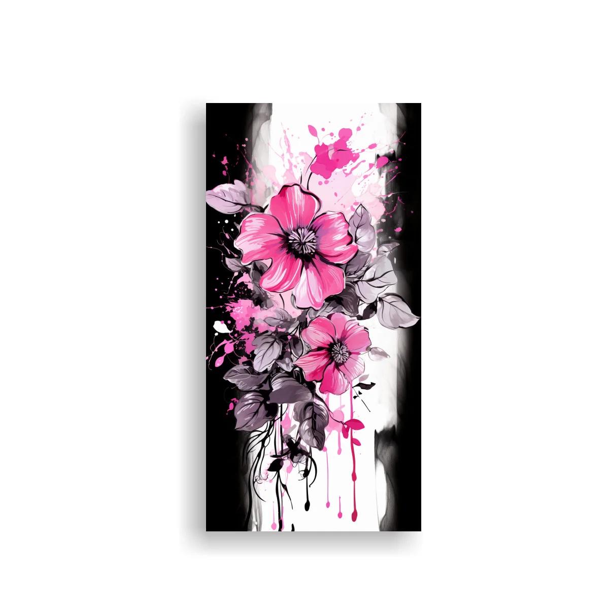 Cuadro flores rosadas con chorreos de pintura