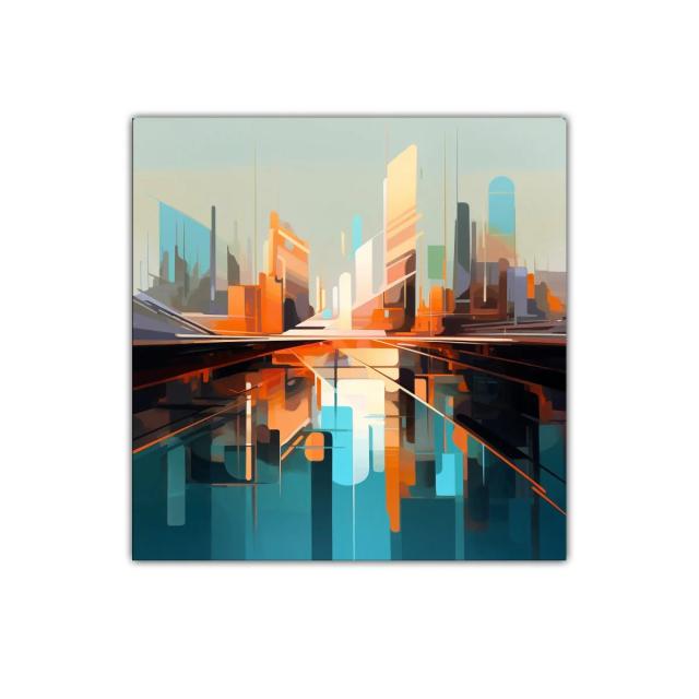 Cuadro abstracto con paisaje urbano futurista vibrante