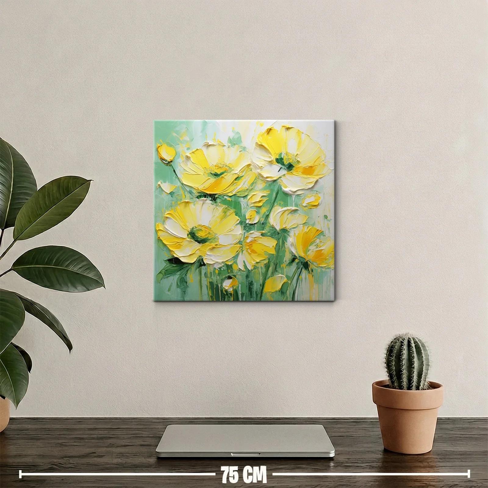 Cuadro floral en amarillo vibrante y verde suave — miniatura 2
