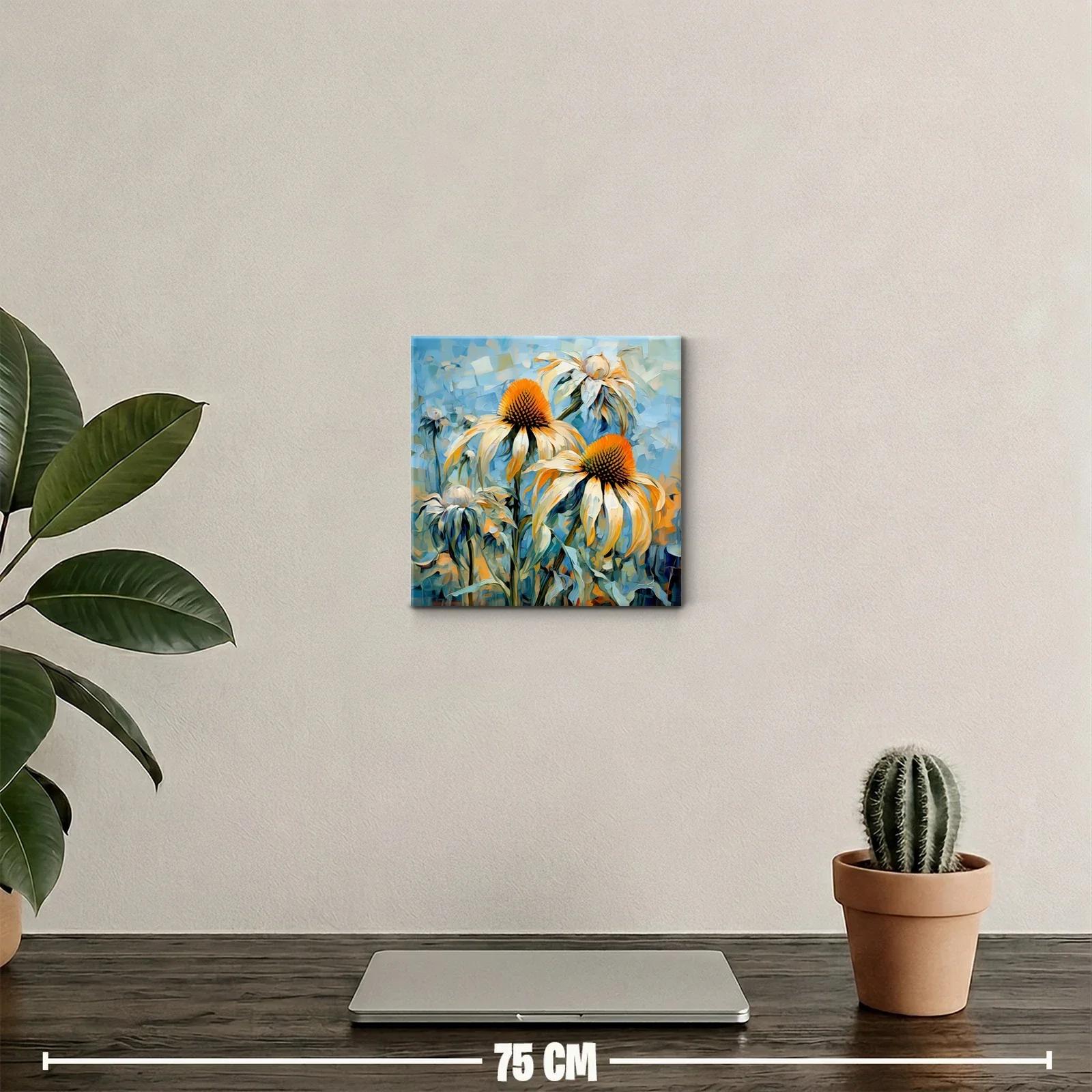 Cuadro decorativo con flores vibrantes en tonos cálidos y fríos — miniatura 2