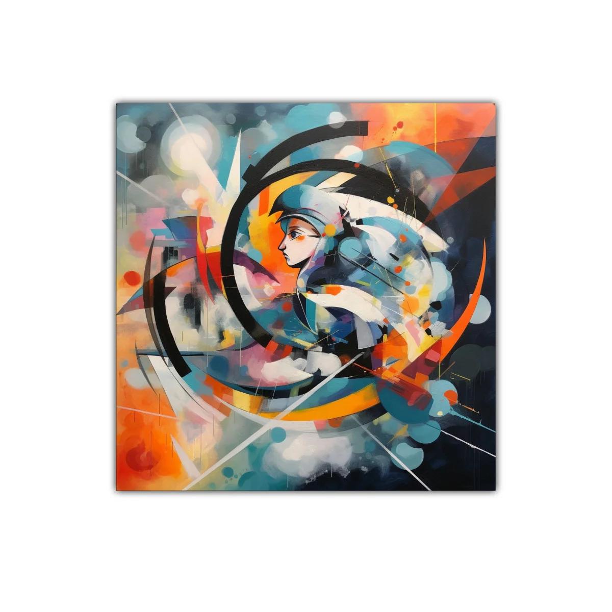 Cuadro abstracto con perfil femenino y formas dinámicas — miniatura 1