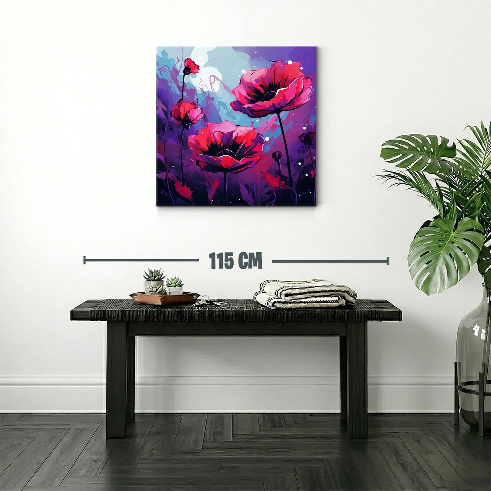 Flores rojas vibrantes sobre fondo púrpura y azul — miniatura 2