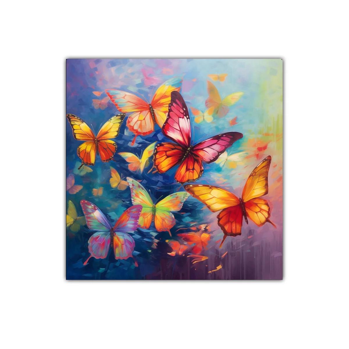 Mariposas vibrantes en vuelo sobre fondo azul y cálido — imagen principal