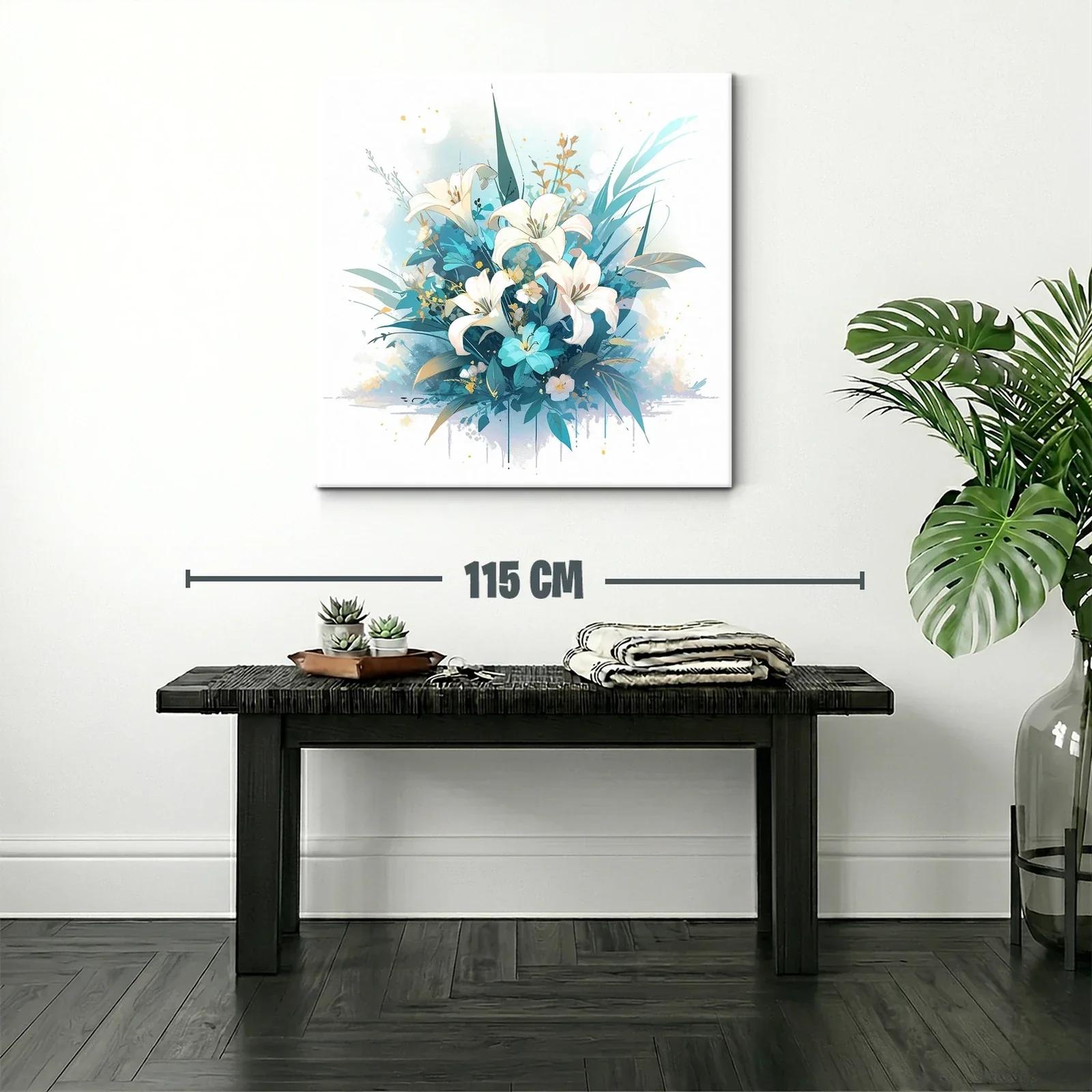 Elegante ramo de lirios blancos con toques azules y dorados — miniatura 2