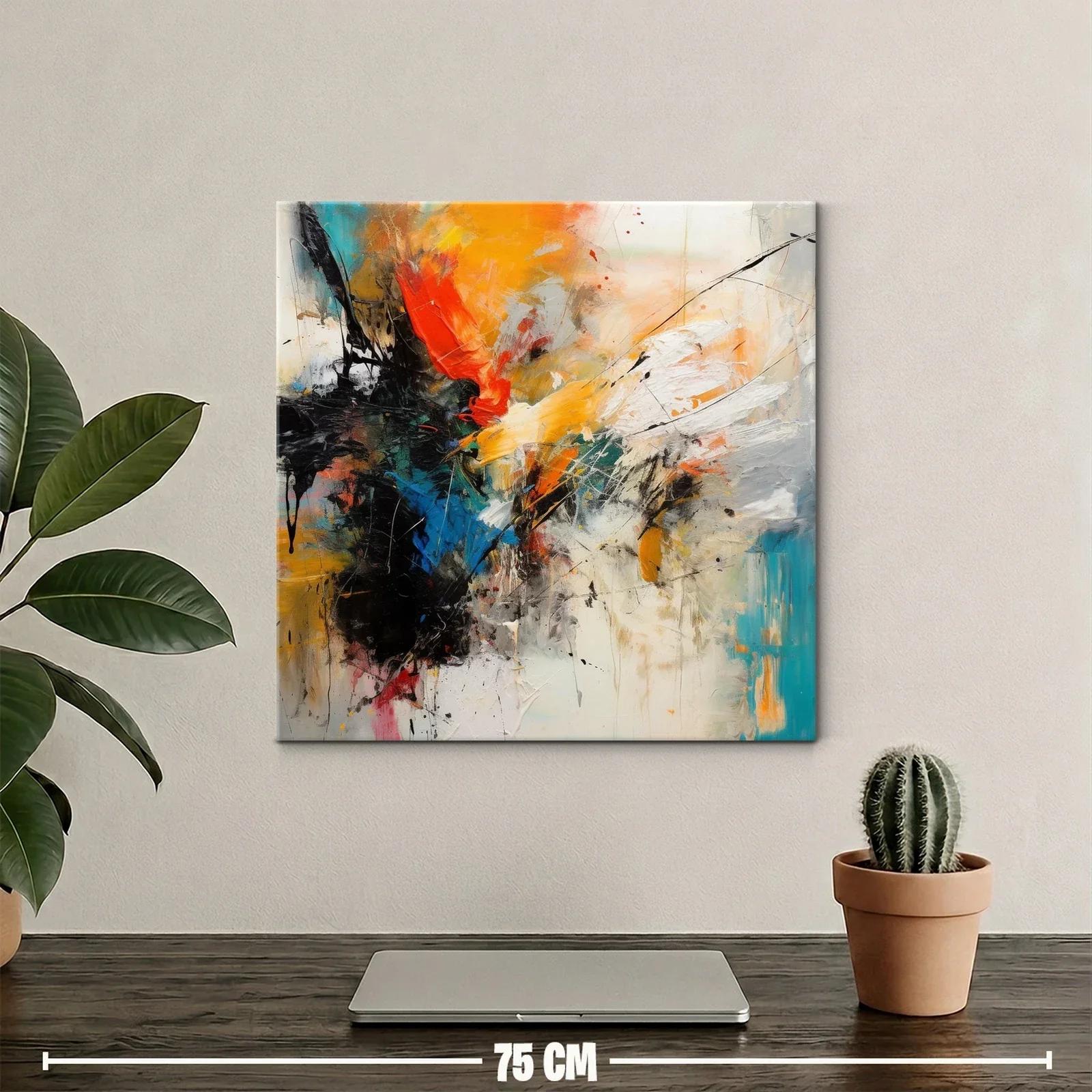 Cuadro abstracto vibrante con tonos cálidos y fríos — miniatura 2