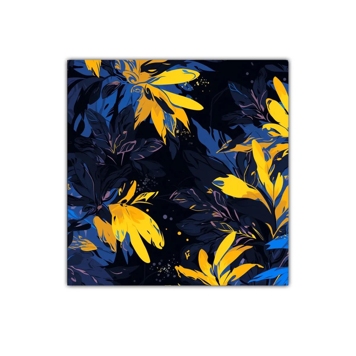 Cuadro decorativo con diseño floral en azul y amarillo vibrante