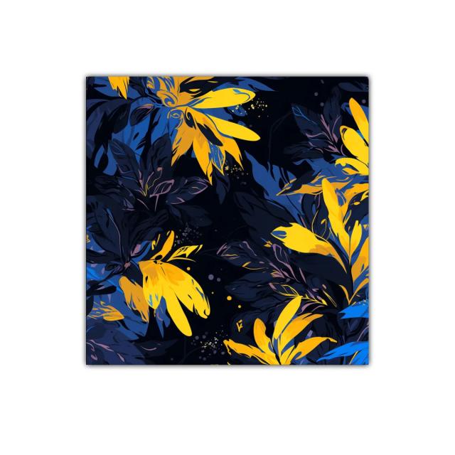Cuadro decorativo con diseño floral en azul y amarillo vibrante