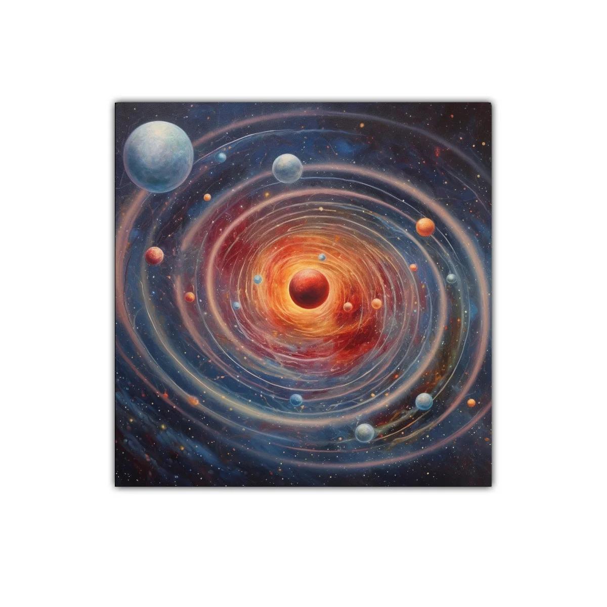Universo en espiral con planetas en tonos cálidos y fríos — imagen principal