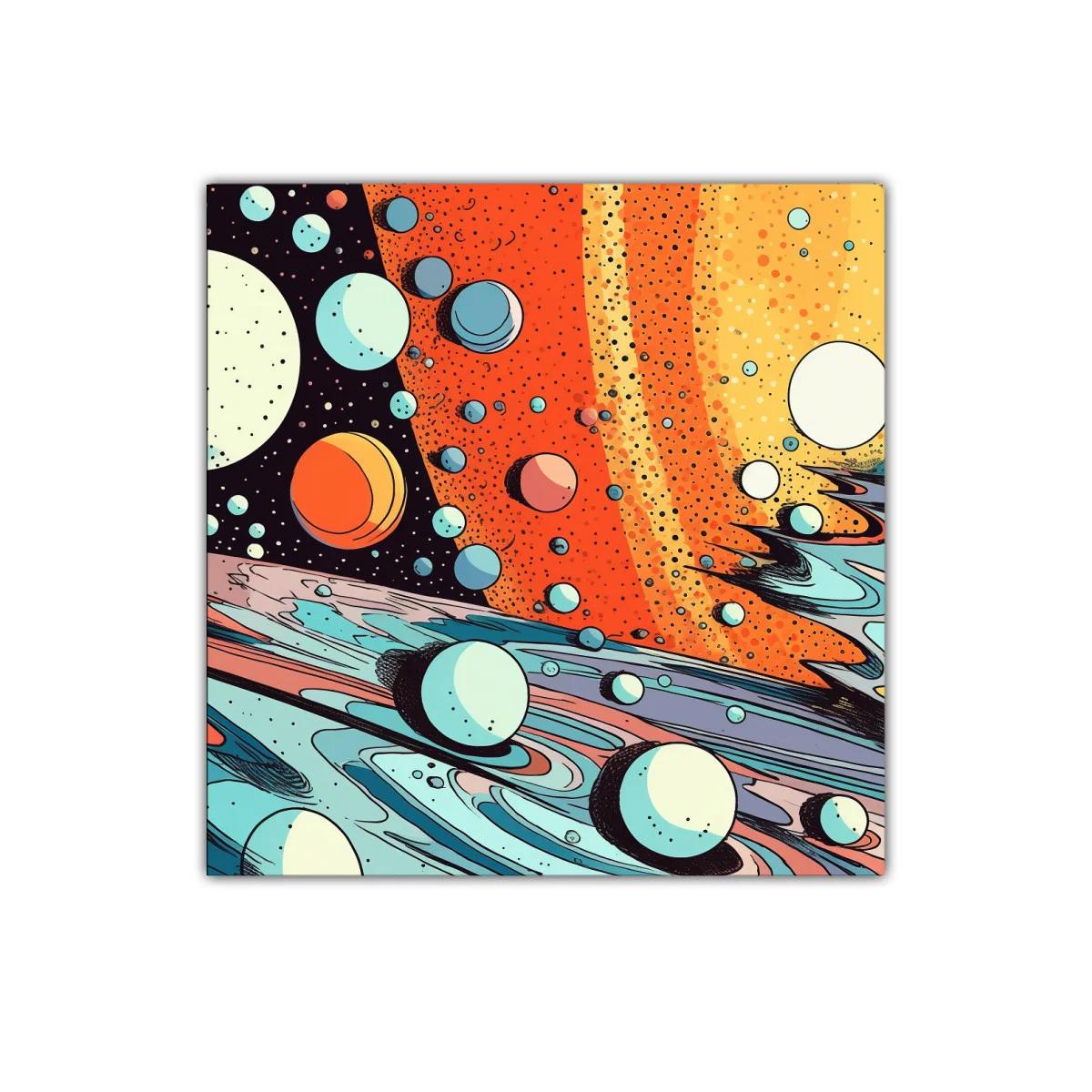 Cuadro abstracto con esferas y ondas coloridas espaciales — imagen principal