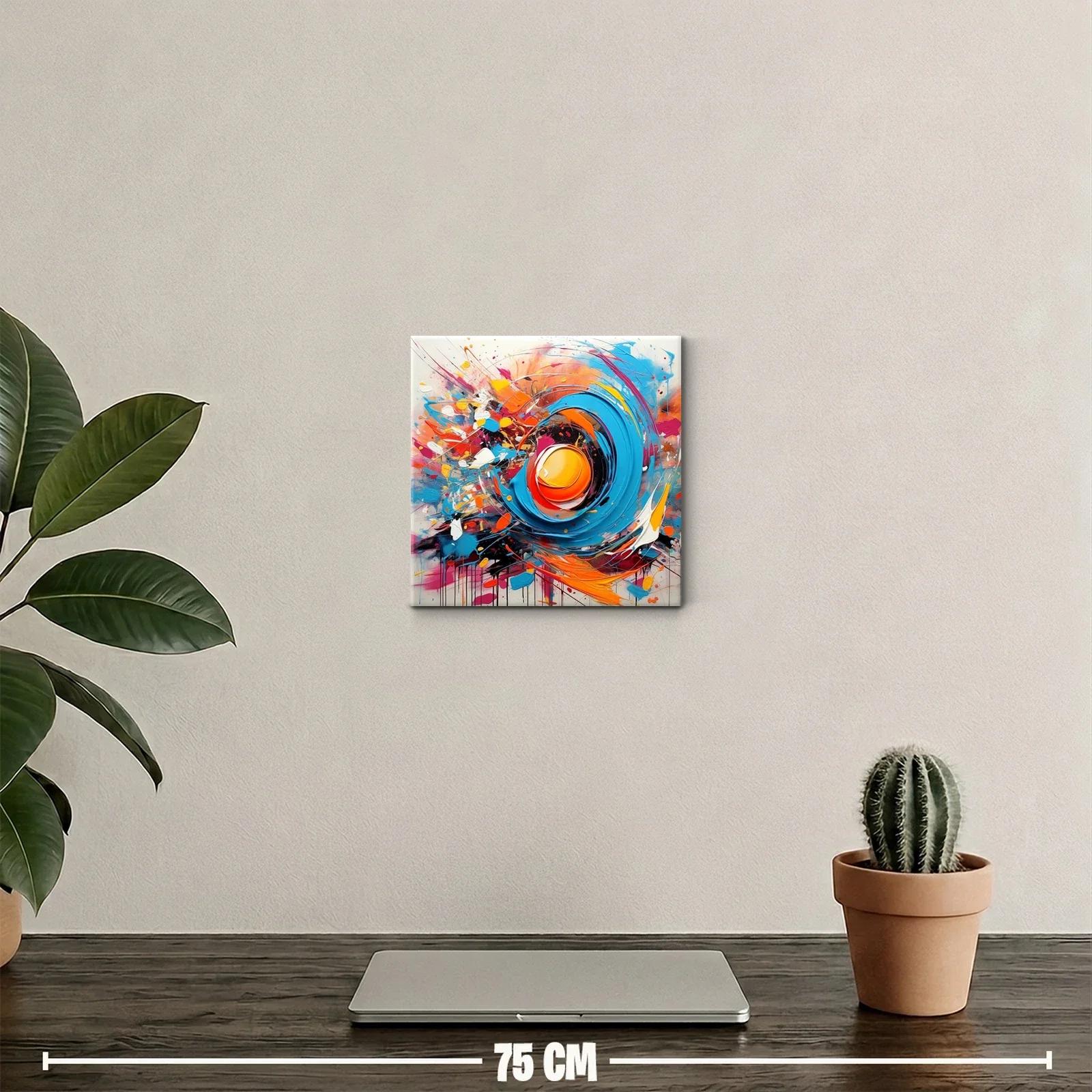 Cuadro abstracto en vibrantes tonos azules y naranjas — miniatura 2