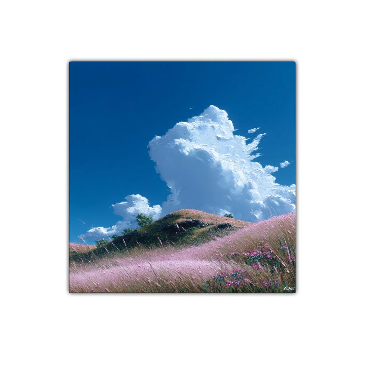 Paisaje sereno con pradera y nubes blancas en cielo azul — imagen principal