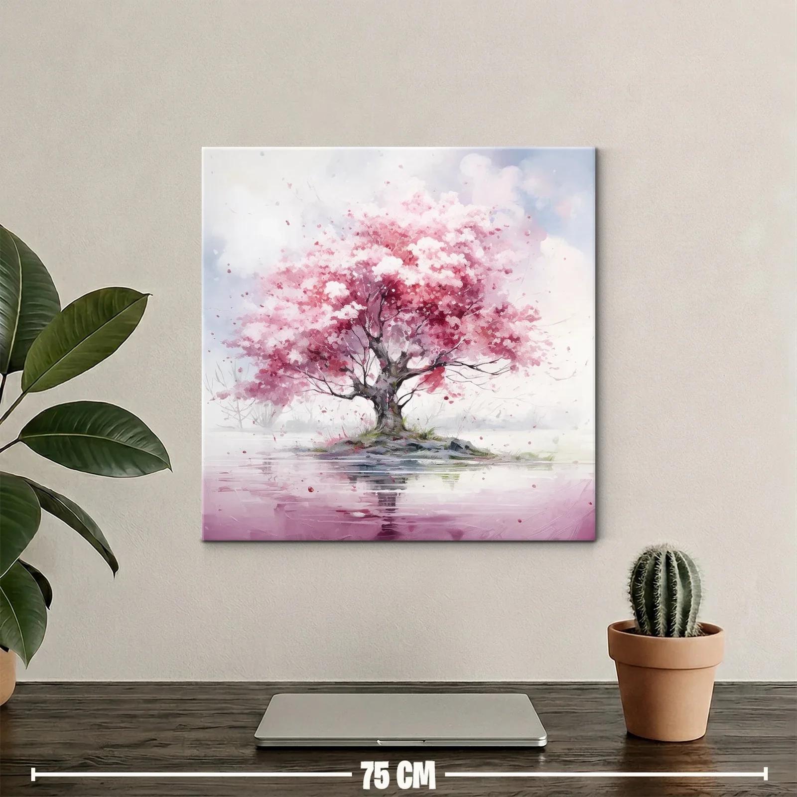 Árbol rosa en isla reflejada en agua tranquila — miniatura 2
