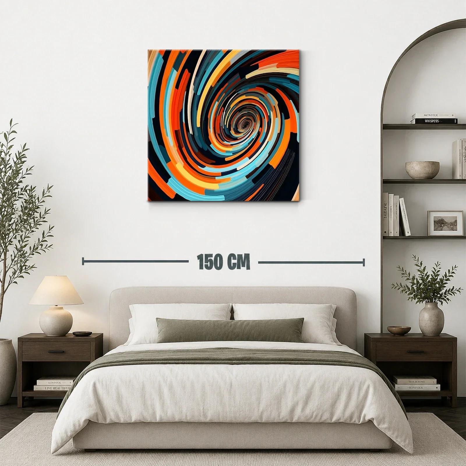 Cuadro abstracto en espiral con vibrantes tonos cálidos y fríos — miniatura 3