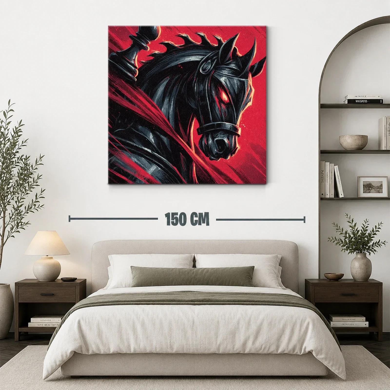 Caballo negro con ojos ardientes en fondo rojo vibrante — miniatura 3