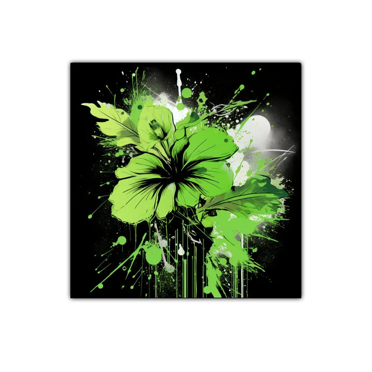 Flor verde vibrante con explosión artística sobre fondo oscuro — imagen principal