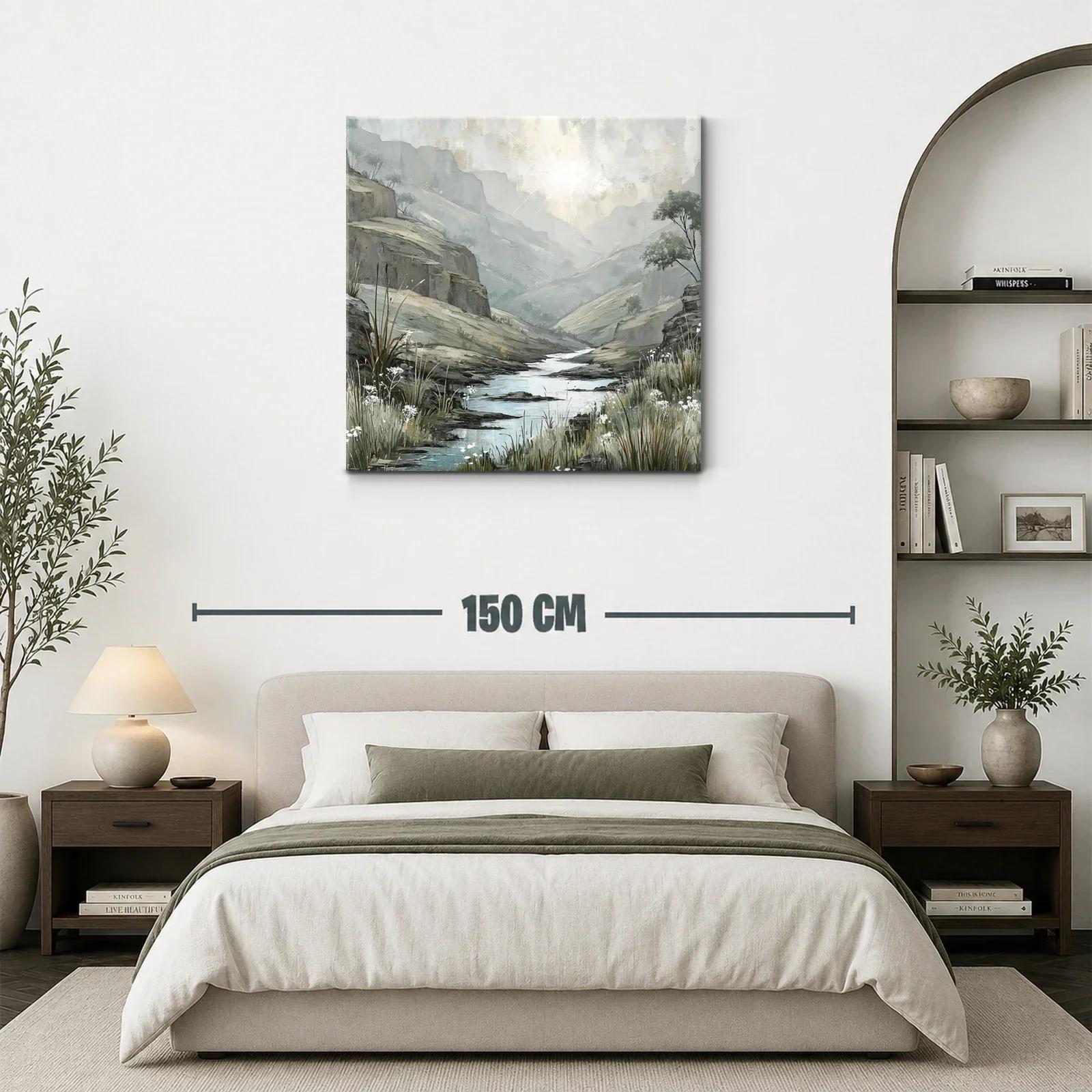 Paisaje sereno con río y montañas en tonos suaves — miniatura 3
