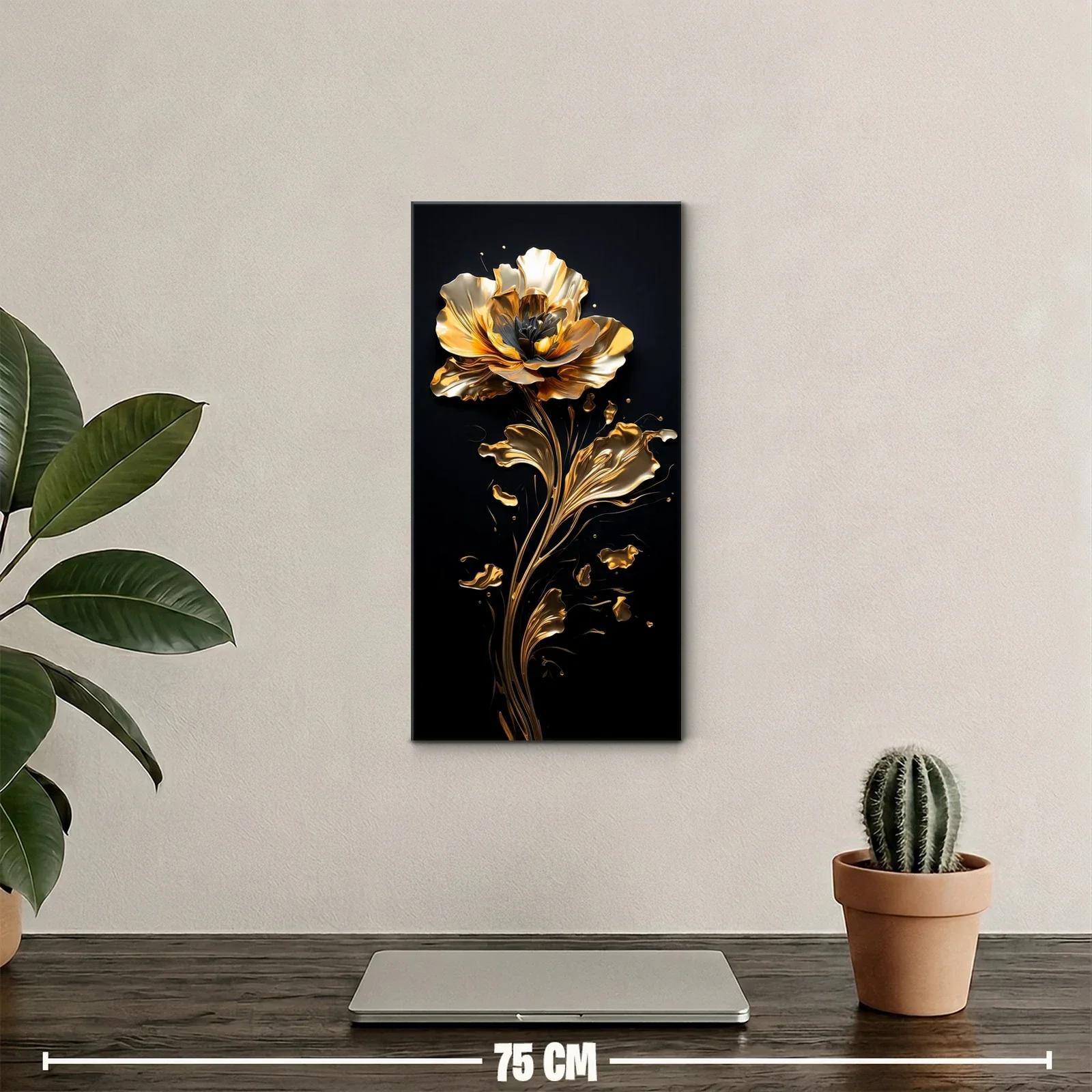 Cuadro flor dorada con pétalos flotantes — miniatura 2
